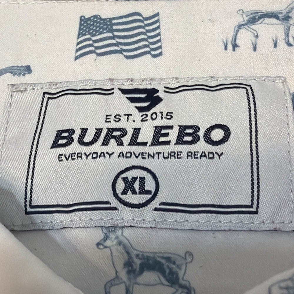 Burlebo Mens XL Texas Print Short Sleeve Button Down Shirt Cream Performance - Picture 5 of 8